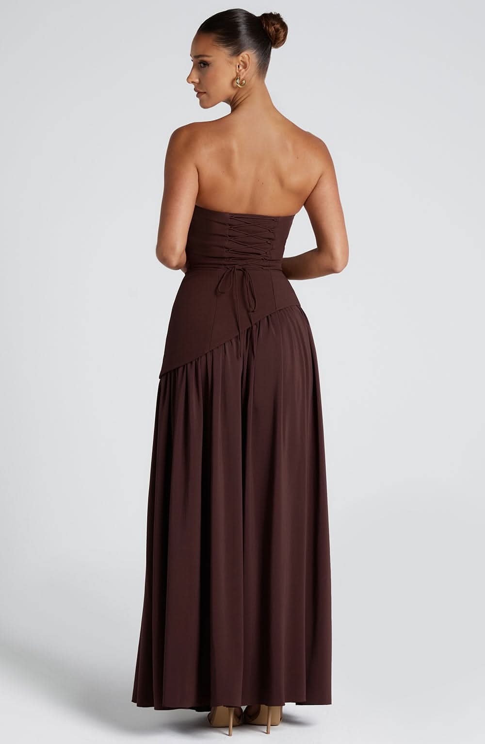 Women's Wedding Guest Strapless Maxi Dress With Scarf