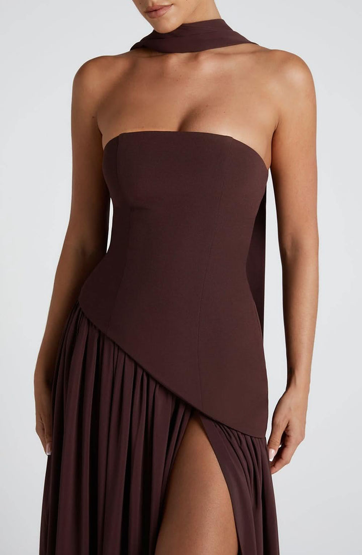Women's Wedding Guest Strapless Maxi Dress With Scarf