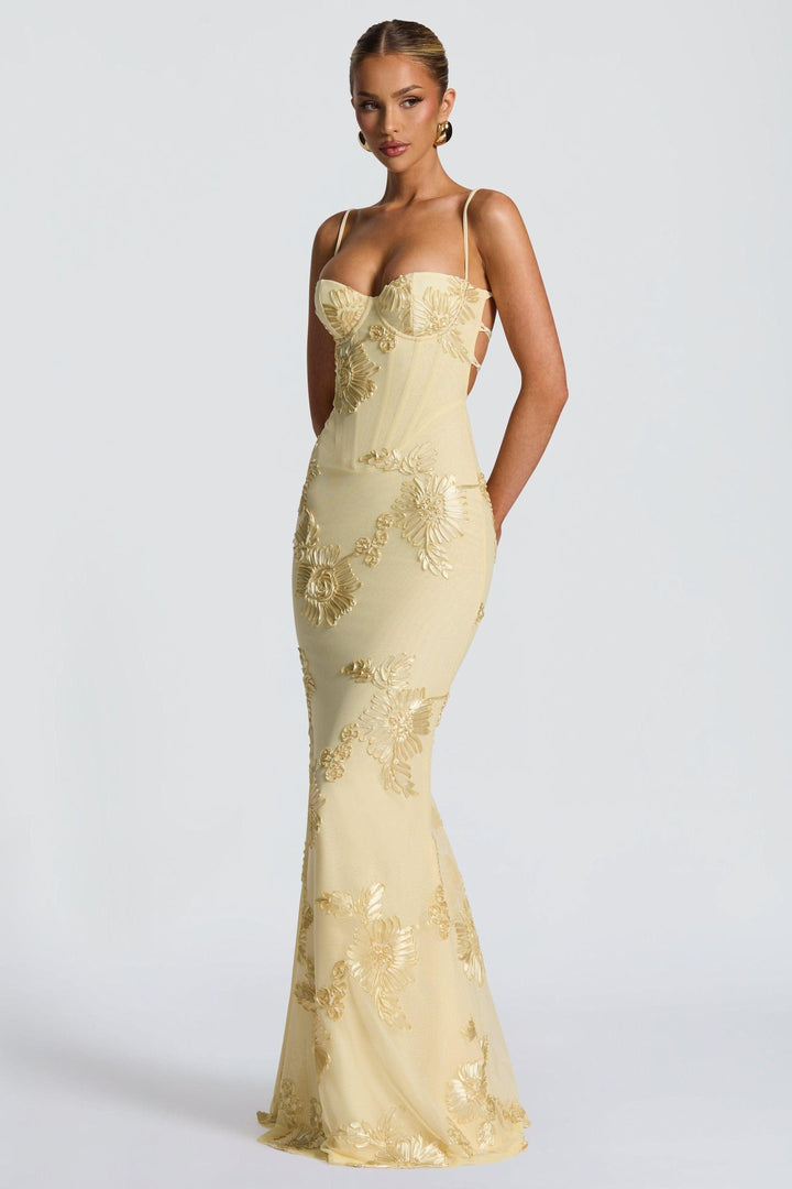 Women's Prom Floral Sweetheart Maxi Dress With Applique