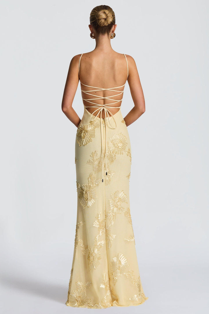 Women's Prom Floral Sweetheart Maxi Dress With Applique