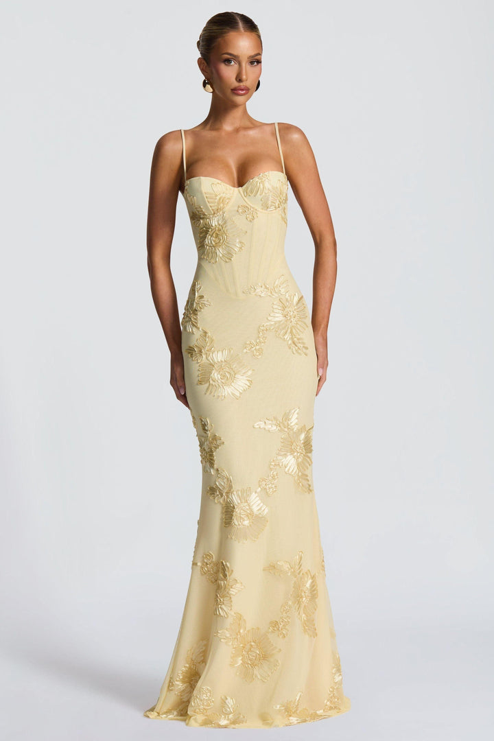 Women's Prom Floral Sweetheart Maxi Dress With Applique