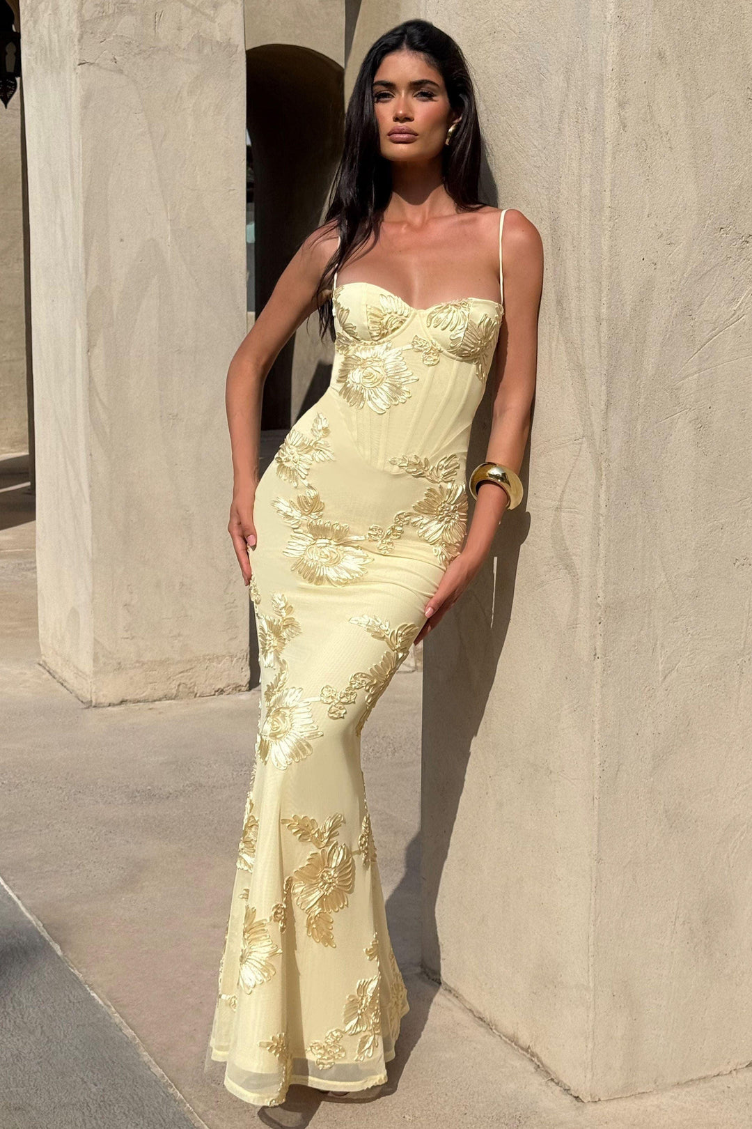 Women's Prom Floral Sweetheart Maxi Dress With Applique