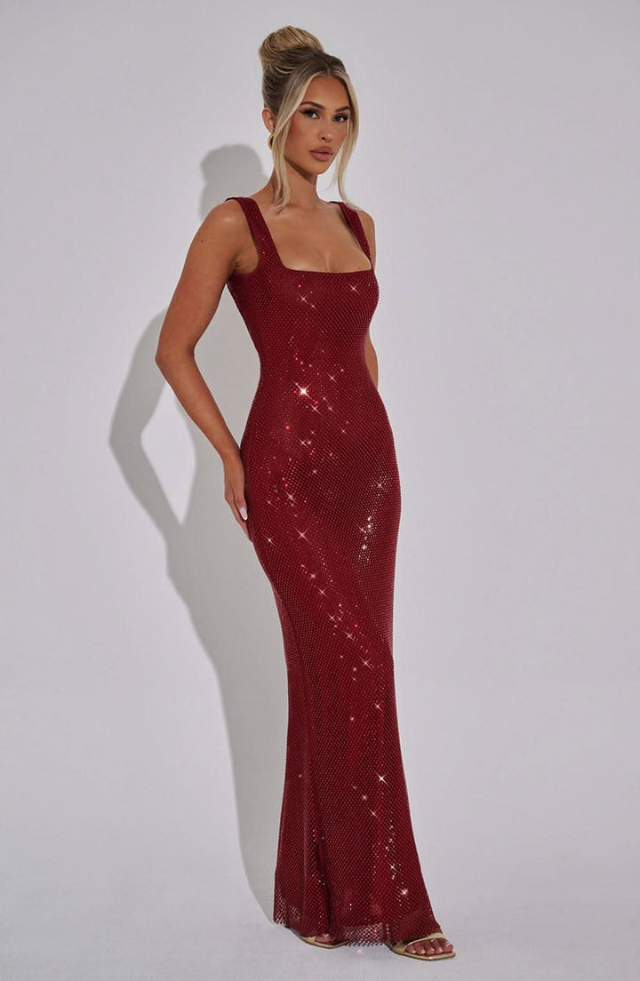 Women's Prom Rhinestone Square Neck Maxi Dress