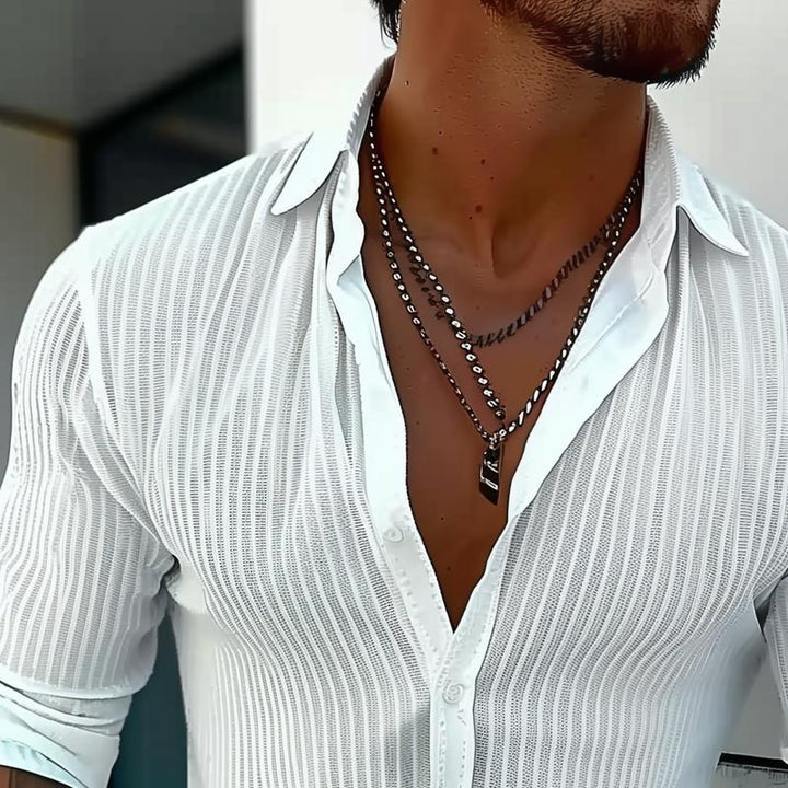 Linus |  Men's Modern Ribbed Slim-Fit Linen Shirt
