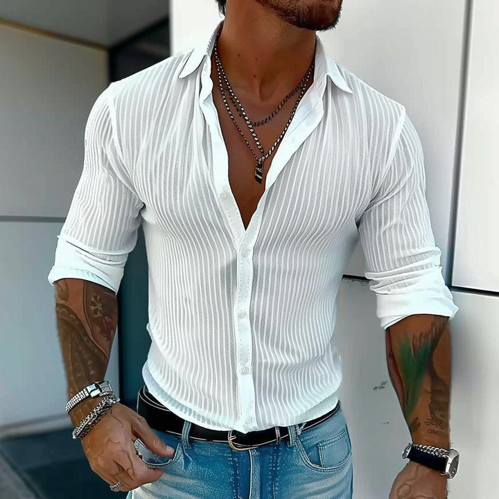 Linus |  Men's Modern Ribbed Slim-Fit Linen Shirt