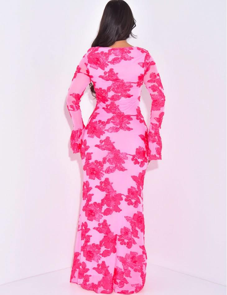 Women's Wedding Guest Floral Long Sleeve Maxi Dress