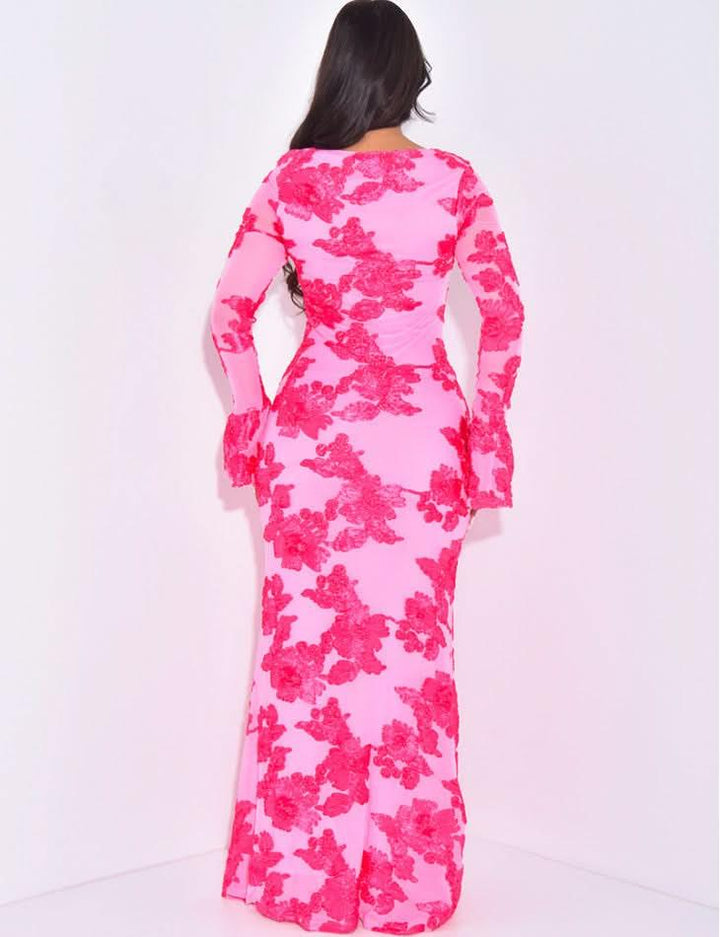 Women's Wedding Guest Floral Long Sleeve Maxi Dress