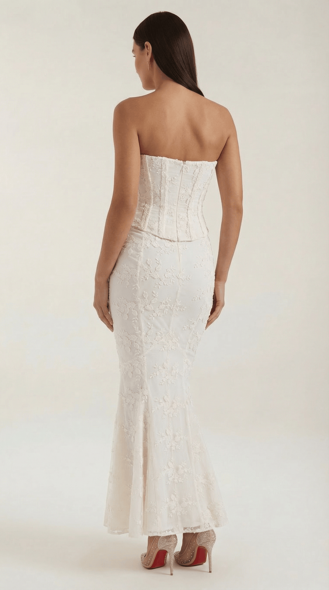 Women's Wedding Strapless Lace Mermaid Maxi Dress