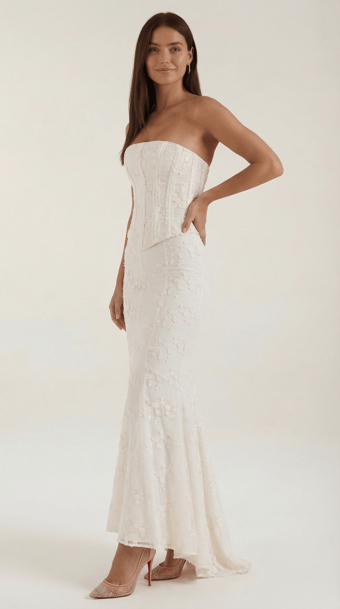 Women's Wedding Strapless Lace Mermaid Maxi Dress