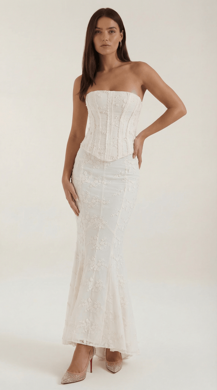 Women's Wedding Strapless Lace Mermaid Maxi Dress