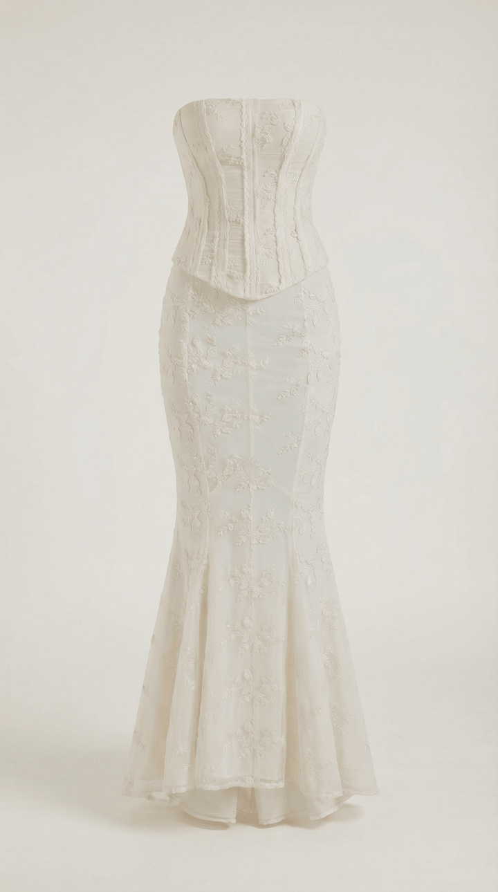 Women's Wedding Strapless Lace Mermaid Maxi Dress