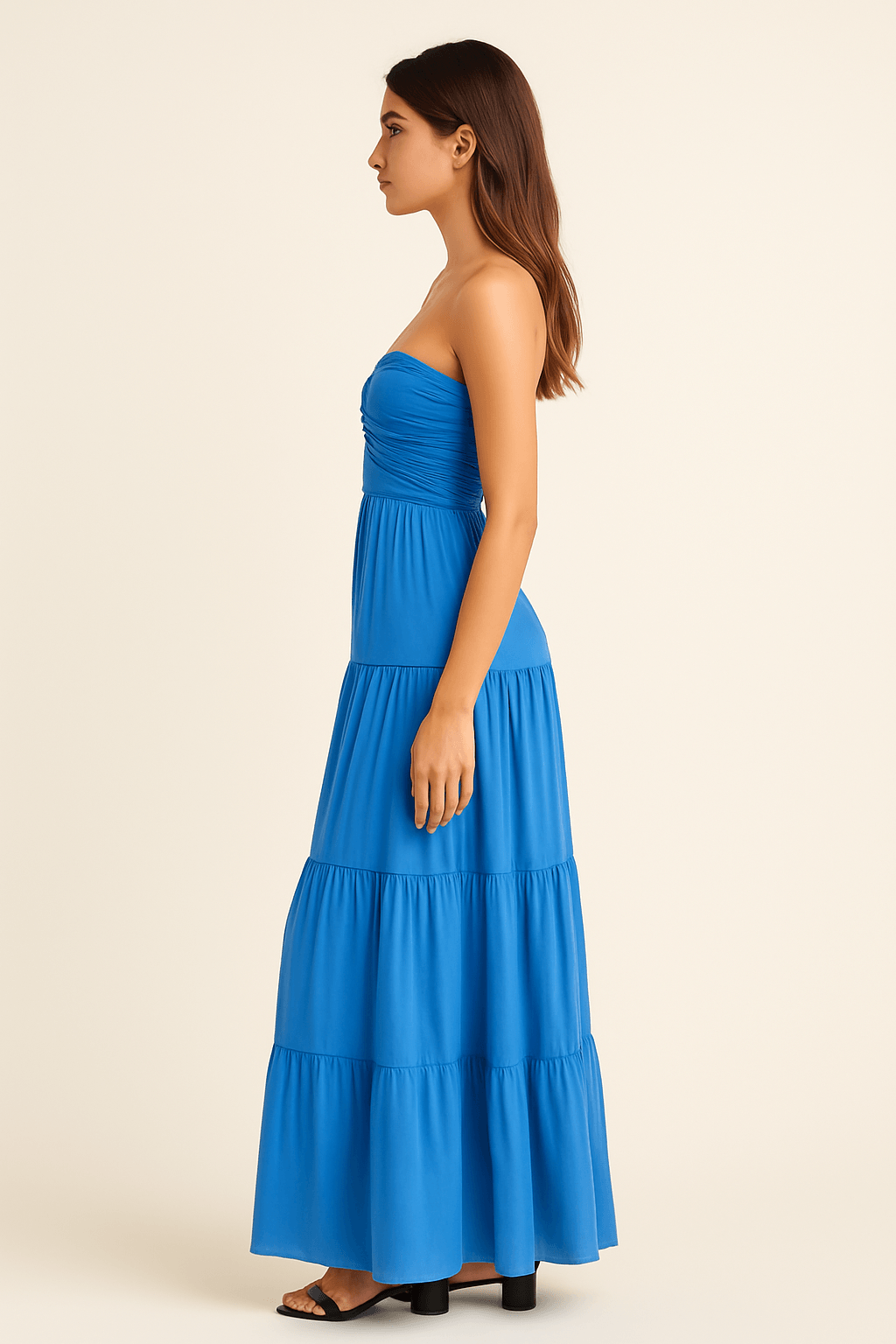 Women's Summer Strapless Ruched Tiered Maxi Dress